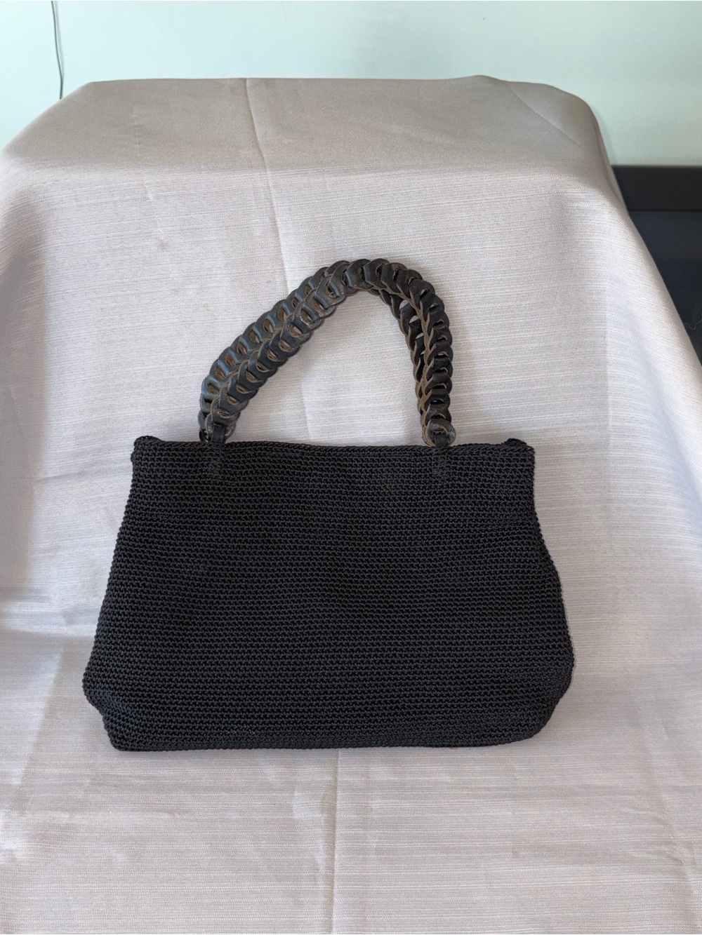 The Sak Black Knitted Tote Bag with Braided Handle